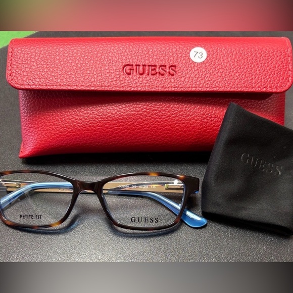 New- 🌸GUESS Women's Tortoiseshell Frames with Blue Temple Tips and Red Case - Picture 8 of 8